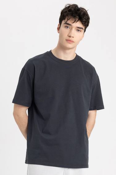 Boxy Fit Crew Neck Short Sleeve Basic T-Shirt