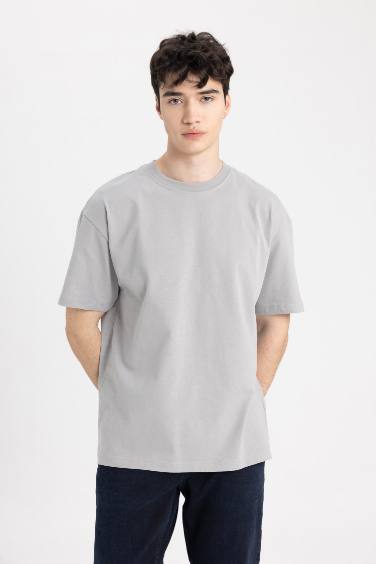 Boxy Fit Crew Neck Short Sleeve Basic T-Shirt