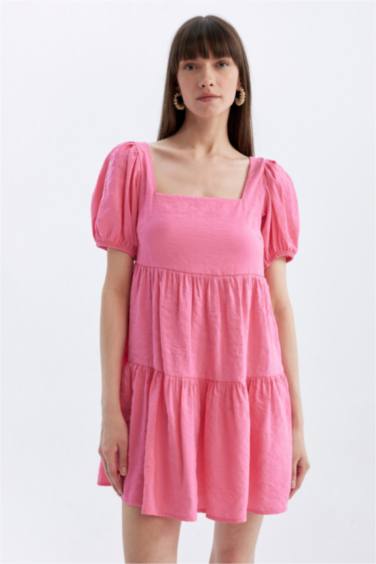 Babydoll Square Neck Short Sleeve Midi Dress