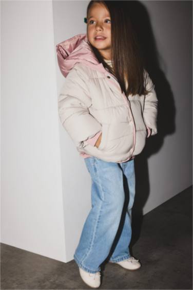 Baby Girl Hooded Zippered Multicolored Puffer Jacket