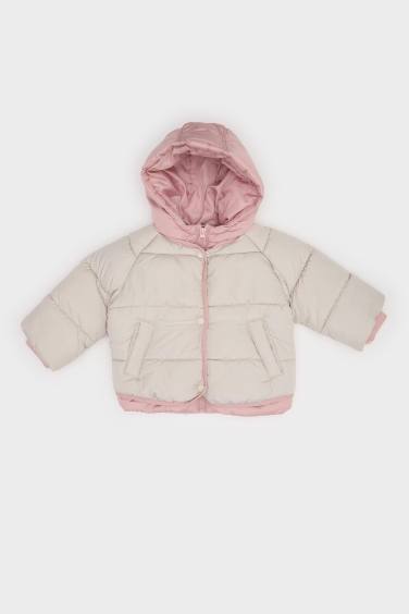 Baby Girl Hooded Zippered Multicolored Puffer Jacket