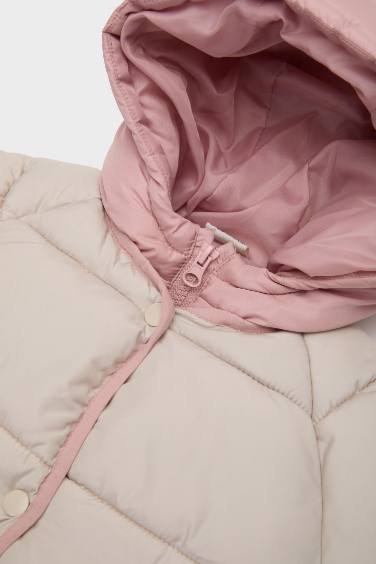 Baby Girl Hooded Zippered Multicolored Puffer Jacket