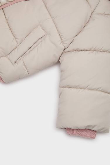 Baby Girl Hooded Zippered Multicolored Puffer Jacket