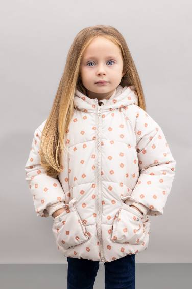 Girl Hooded Floral Puffer Jacket