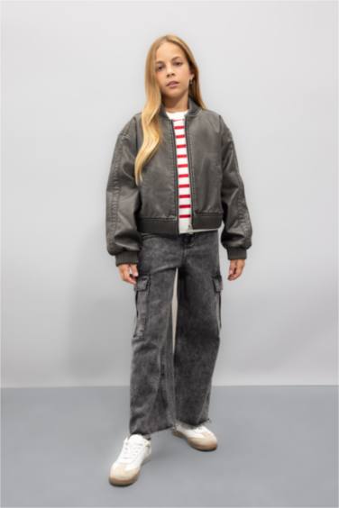 جاكيت بومبر بناتي جلد صناعي وتر برووف