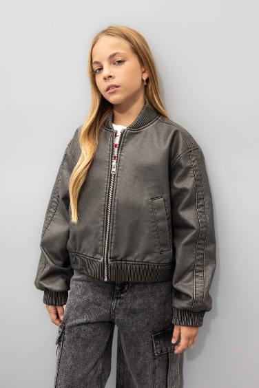 جاكيت بومبر بناتي جلد صناعي وتر برووف