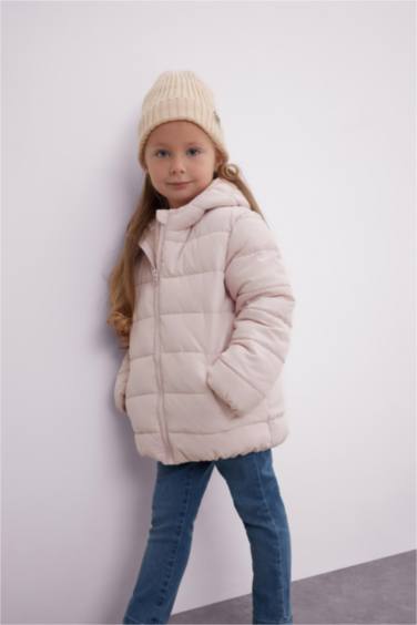 Kız Bebek Su itici Beli Lastikli Kapüşonlu Fermuarlı Şişme Mont