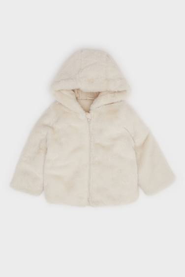 Baby Girl Hooded Zippered Plush Jacket