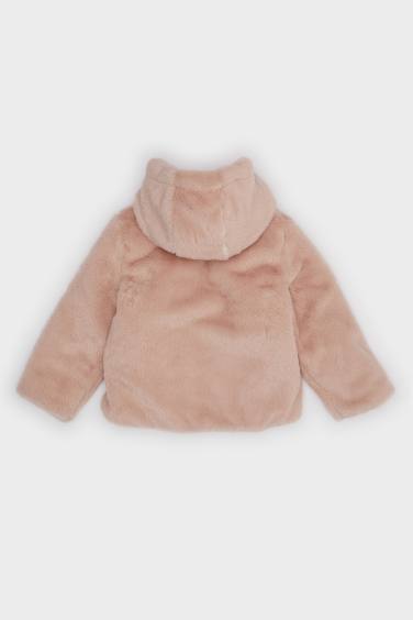 Kız Bebek Kapüşonlu Fermuarlı Pelüş Mont