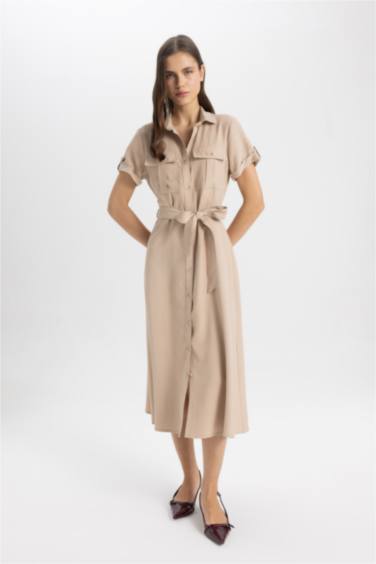 Shirt Collar Midi Dress