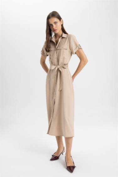 Shirt Collar Midi Dress