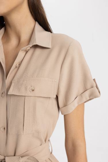 Shirt Collar Midi Dress