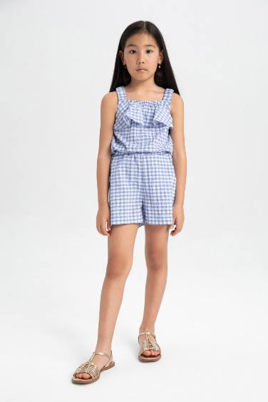 Girl Crinkle Strap Blouse and Shorts 2 Piece Set