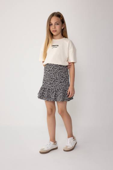 Girl Printed Short Sleeve T-Shirt Skirt 2 Piece Set