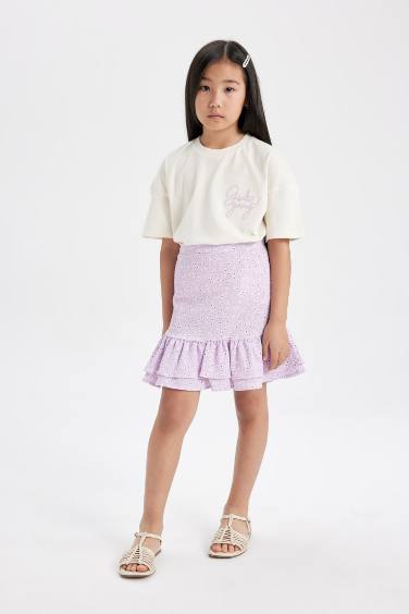 Girl Printed Short Sleeve T-Shirt Skirt 2 Piece Set