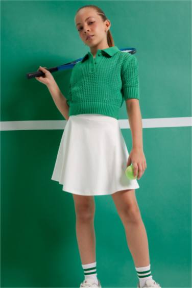 Укороченный свитер с воротником поло для девочек