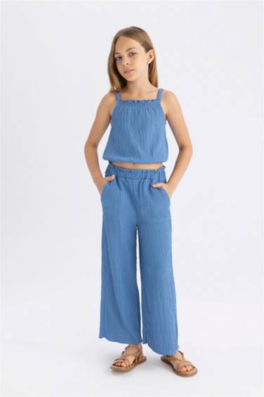 Girl Wide Leg Wrinkled Trousers