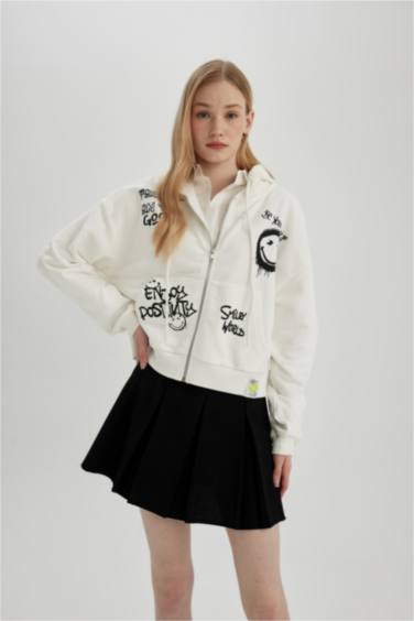 Oversize Fit Thick Sweatshirt Fabric Smiley Licence Cardigan