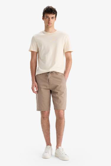 Regular Fit Straight Leg Gabardine Bermuda Shorts