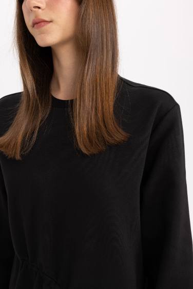 فستان طويل بريميوم محبوك كم طويل وقصة عادية