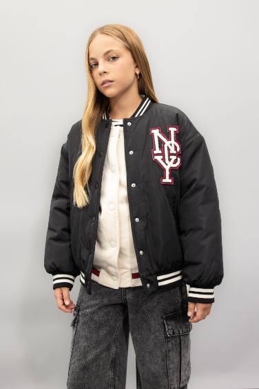 Girl Waterproof College Collar Bomber Jacket