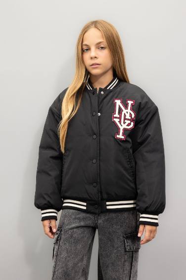 Girl Waterproof College Collar Bomber Jacket