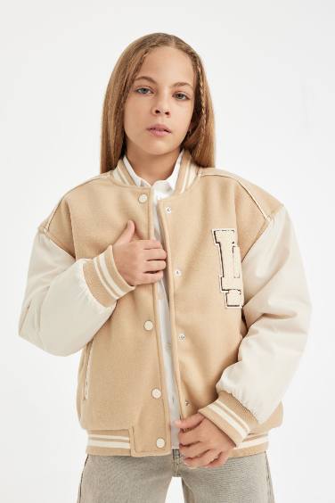 Kız Çocuk Okul Kolej Yaka Çıtçıtlı Çift Cepli Bomber Mont Ceket