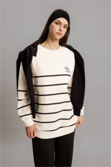 Sweat-shirt Tunique épais coupe régulière imprimé à Col Rond Intérieur en Fourrure Douce