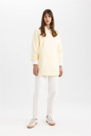 Crew Neck Back Printed Soft Fluffy Thick Sweatshirt Tunic