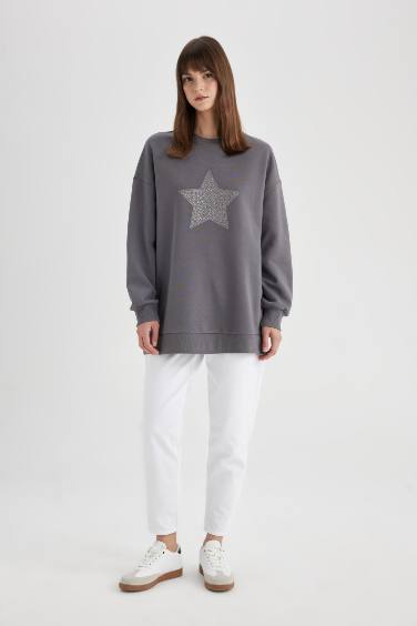 Regular Fit Thick Sweatshirt Fabric Crew Neck Sweat Tunic