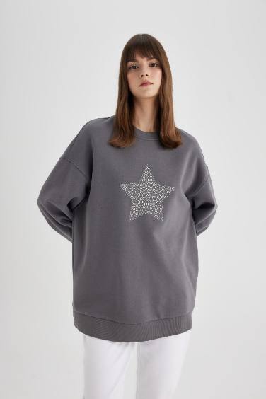 Regular Fit Thick Sweatshirt Fabric Crew Neck Sweat Tunic