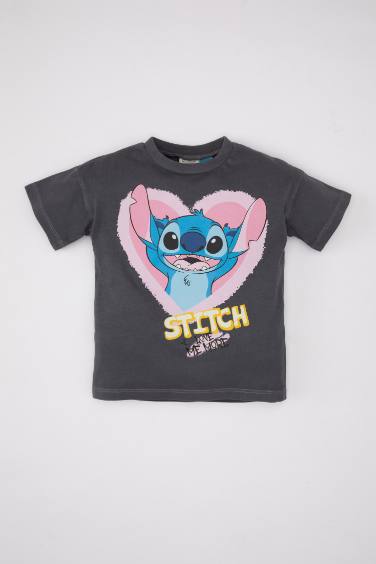 Kız Bebek Disney Lilo & Stitch Bisiklet Yaka Kısa Kollu Tişört