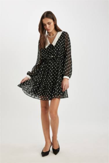 Polka Dot Chiffon Long Sleeve Mini Dress