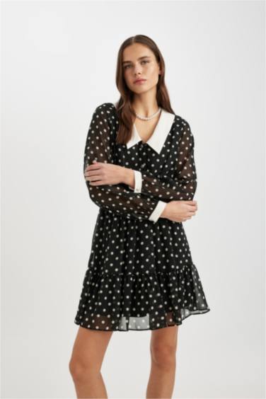 Polka Dot Chiffon Long Sleeve Mini Dress
