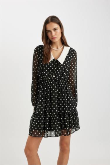 Polka Dot Chiffon Long Sleeve Mini Dress