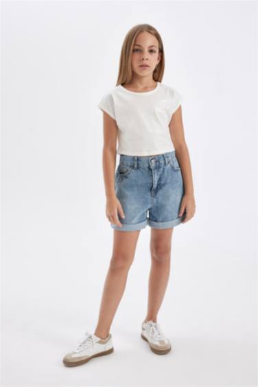 Girl Slim Fit Ribbed Camisole Short Sleeve T-Shirt
