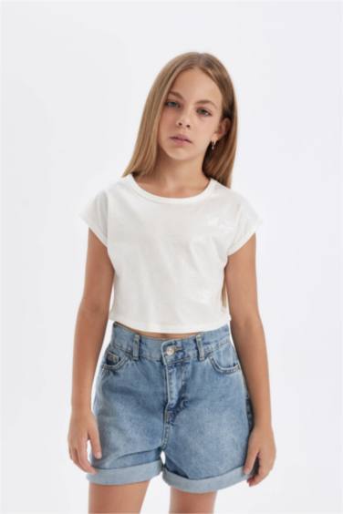 Girl Slim Fit Ribbed Camisole Short Sleeve T-Shirt
