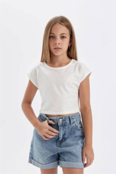 Girl Slim Fit Ribbed Camisole Short Sleeve T-Shirt