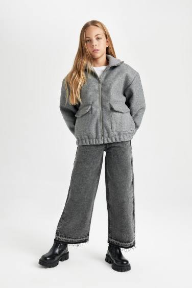 جاكيت جوخ بناتي بياقة عالية مقاوم للهواء