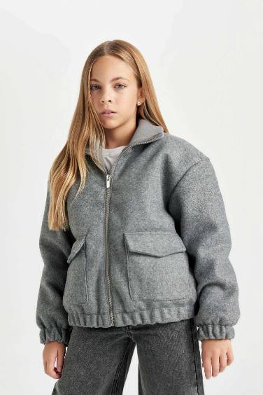 جاكيت جوخ بناتي بياقة عالية مقاوم للهواء