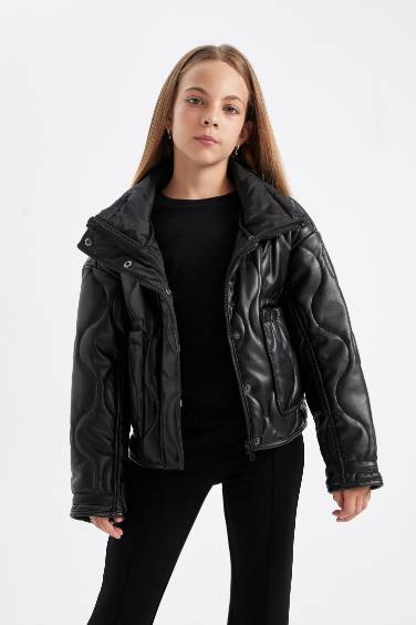 Su Geçirmez Fermuarlı Çıtçıtlı Cepli Mont Kız Çocuk