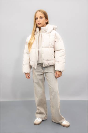 Su Geçirmez Kapüşonlu Şişme Mont Kız Çocuk