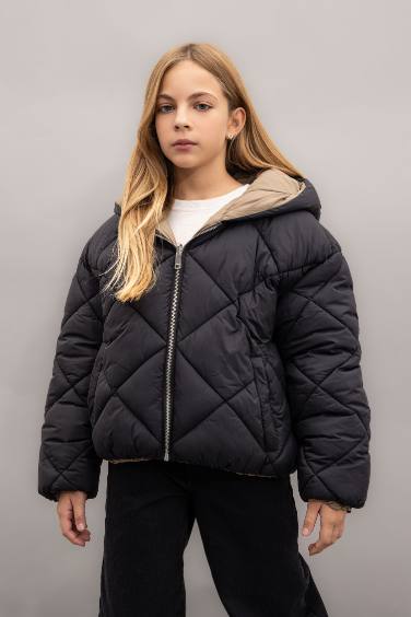 Girl Hooded Two Sided Puffer Jacket