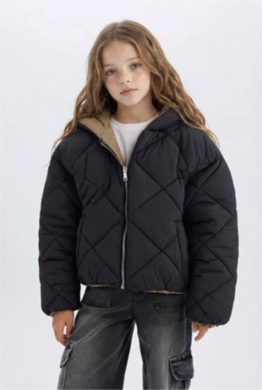 Girl Hooded Two Sided Puffer Jacket