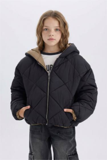 Girl Hooded Two Sided Puffer Jacket