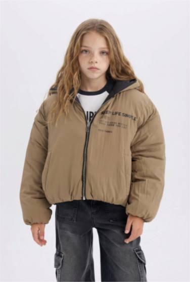 Girl Hooded Two Sided Puffer Jacket