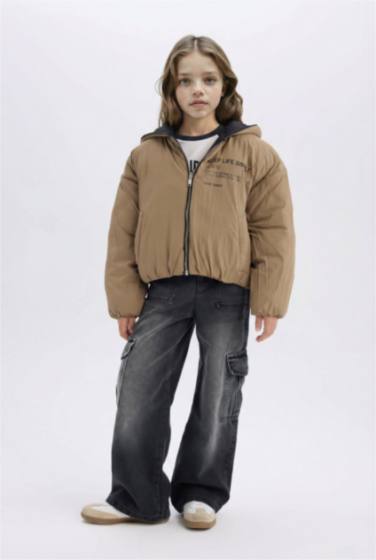 Girl Hooded Two Sided Puffer Jacket