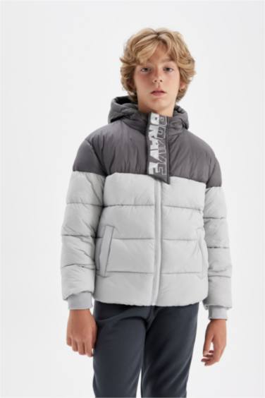 قمصلة نفخ ولادي مقاوم للماء بغطاء للرأس مبطن بالصوف