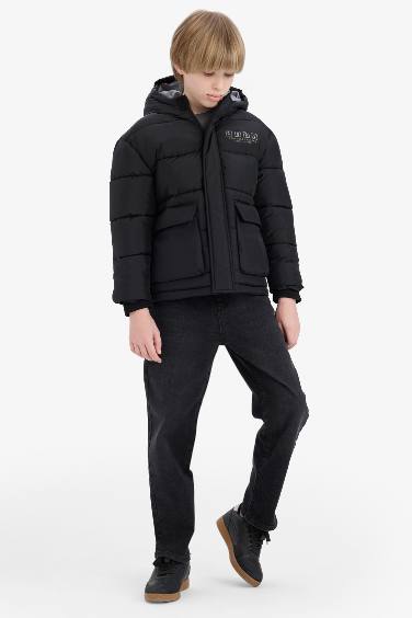 Boy Hooded Water Repellent Printed Hooded Puffer Jacket