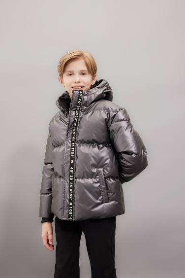 Boy Hooded Water Repellent Fleece Lined Puffer Jacket